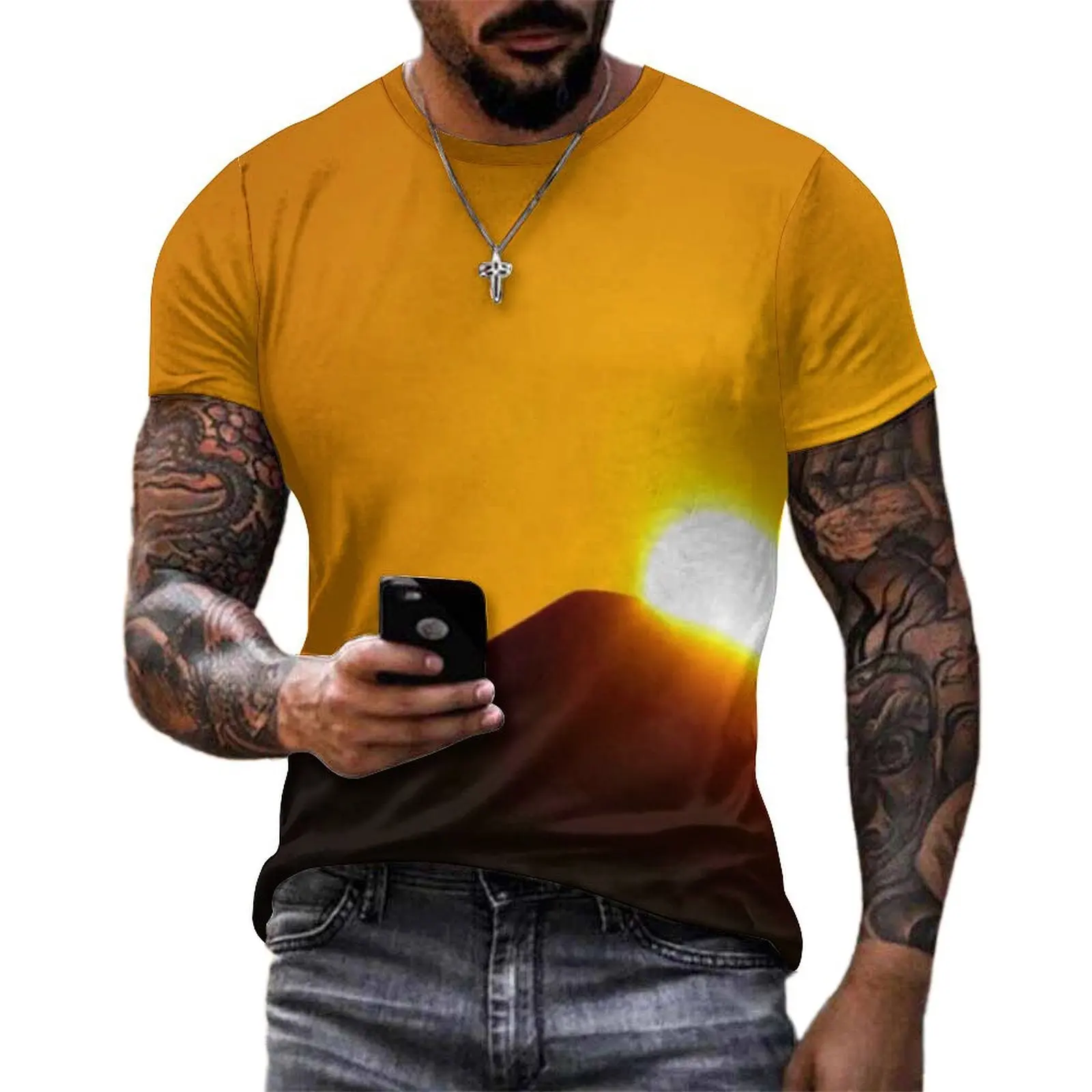 Golden Desert T-Shirt Dunes Sunset Landscape Novelty T Shirts Man Streetwear Tee Shirt Summer Short Sleeve Clothes Plus Size
