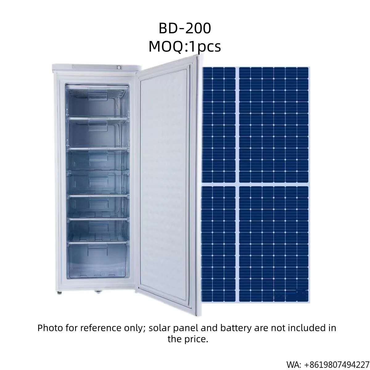 

200L Solar-Powered Upright/Vertical Hybrid Kit Freezer BD-200 for Household & Hotel Use