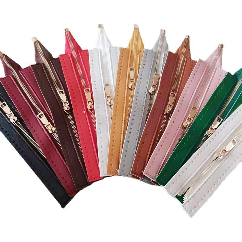 1PC PU Leather Bag Hardware Zipper Replaceable DIY Sewing Metal Zipper Crochet Woven Handbag Clothes Shoes Accessories 24cm