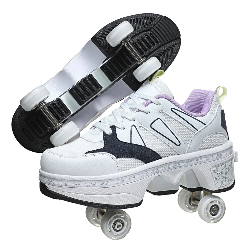 2023 New Dual-purpose Roller Skating Deformation Shoes Double Row Roller Skating Shoes Modified Version Four-wheel Running Shoes