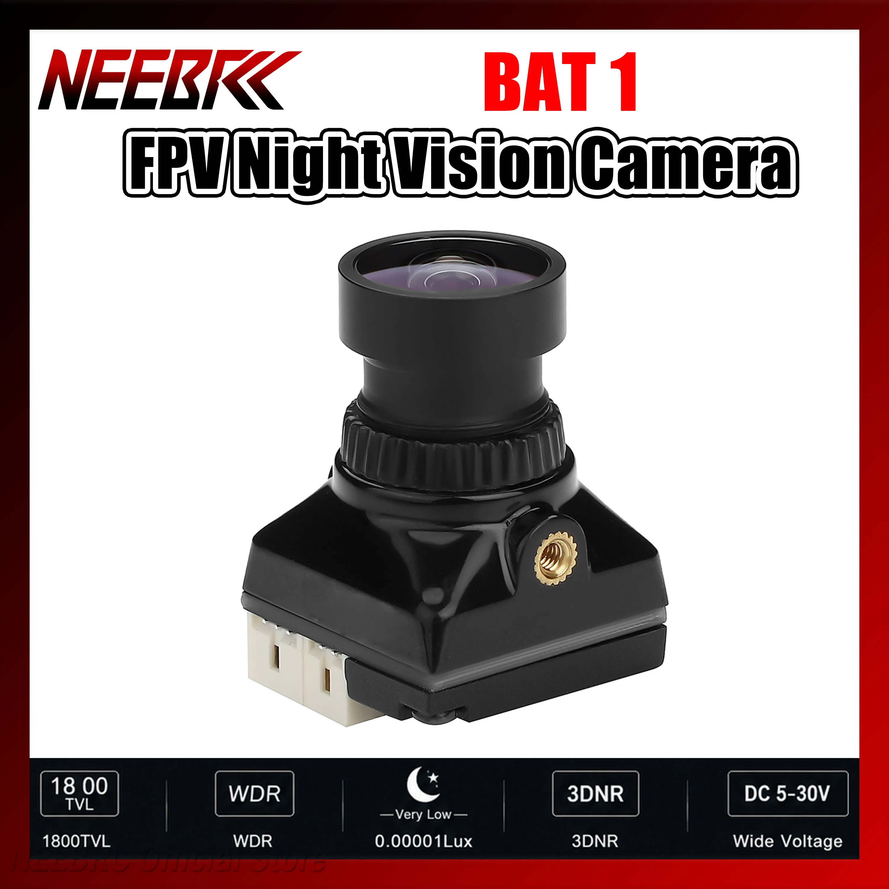 

NEEBRC BAT FPV Night Vision Camera 1800TVL 135° FOV WDR 5-30V 4:3/16:9 0.00001Lux Sensor for RC Racing Drone Quadcopter DIY Part
