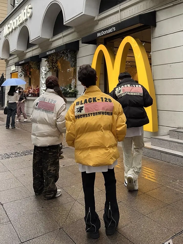 Thiened Cotton Jaet Bandiera americana Stampa ex Autunno Inverno Cappotto di pane abbinato casual per coppie Gioventù Faion Calore