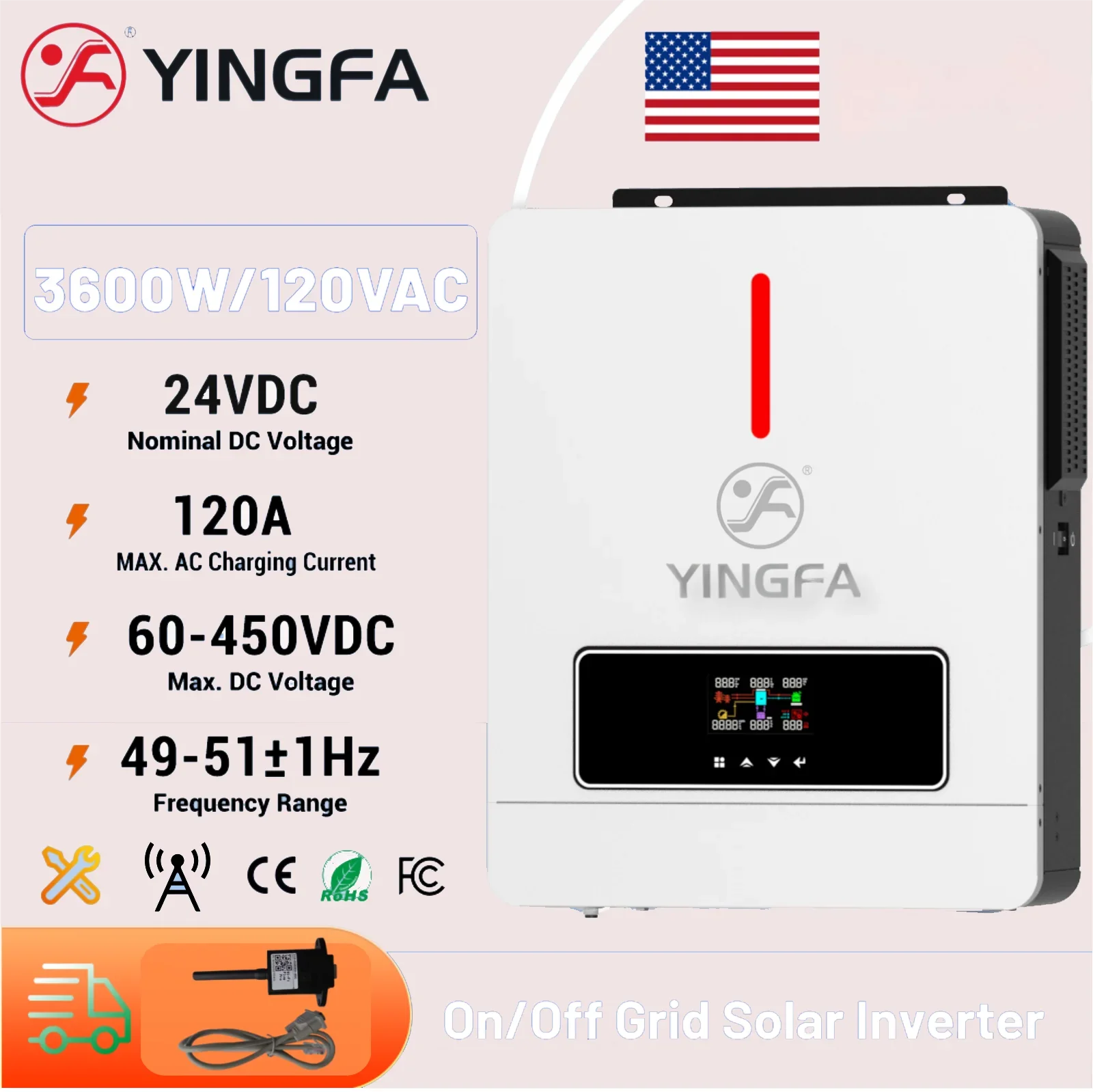 YINGFA 3.6kw on/off Grid Hybrid Power Inverter,Dual Output,Work with Or Without Battery,Pure Sine Wave,Home Use，Solar Solution