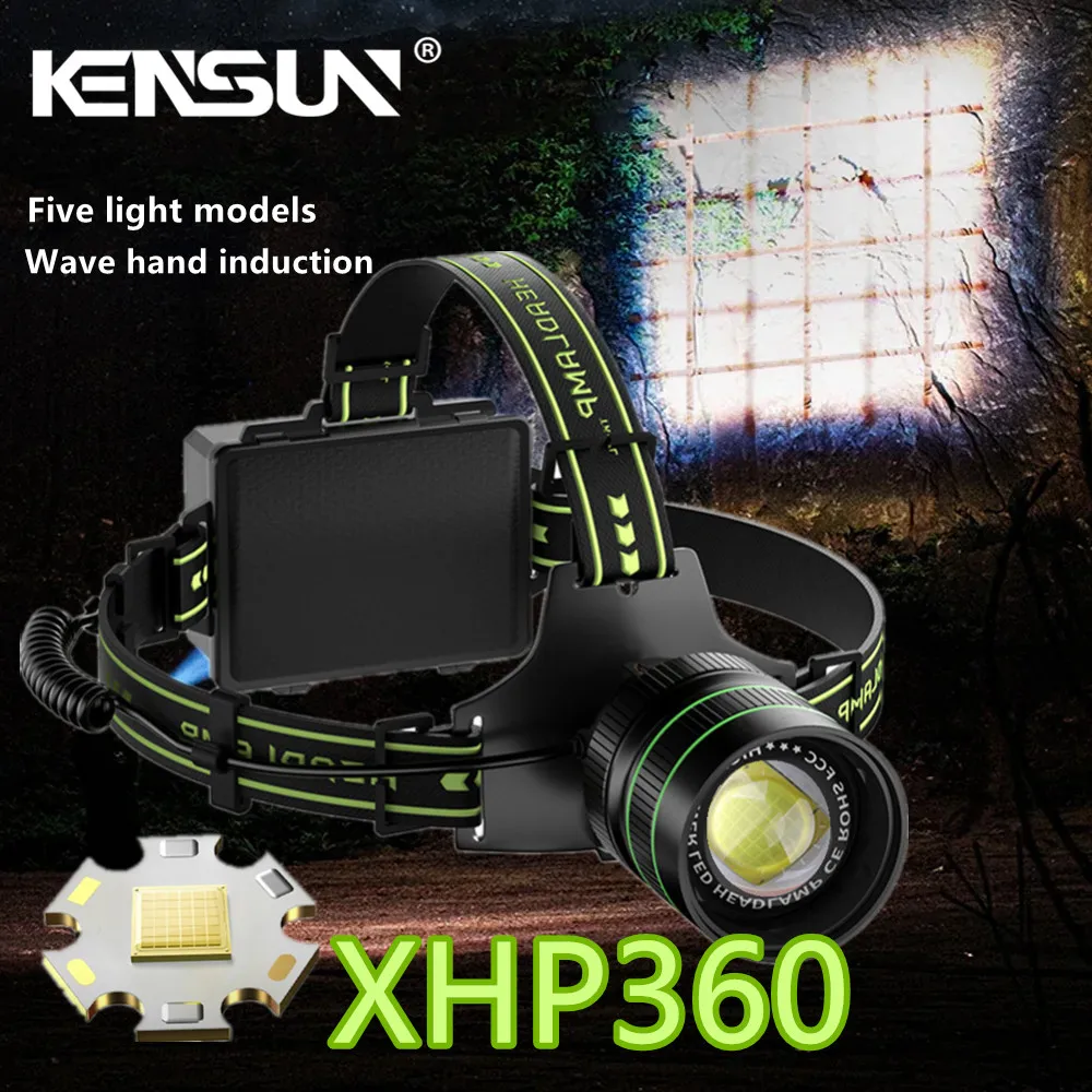 XHP360 36 cores LED Headlamp Type-C USB Rechargeable Headlight Zoomable Hunting Hand Light Power Bank Waterproof Camping Lantern