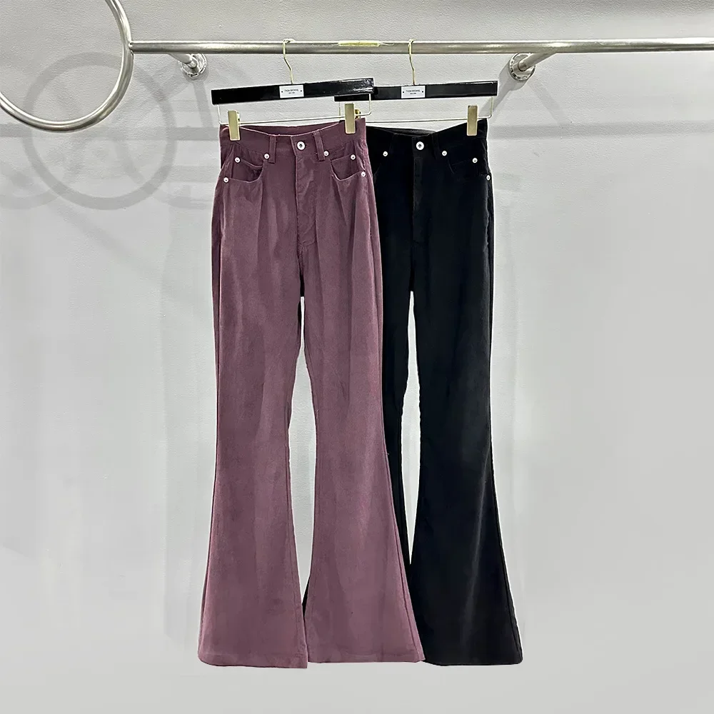 

24ss Spring Ro Pants For Women High Street Flared Owens Pants Full-Length Trousers Corduroy Casual Streetwear Rick Flared Pants