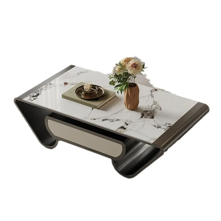 LH light luxury rock slab living room coffee table modern stainless steel tea table TV cabinet
