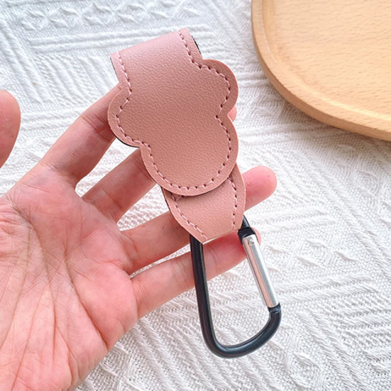 1/2/3/4Pcs Leather Stroller Hooks, Portable Car Seat Carabiner Hook With Velcro Fastener