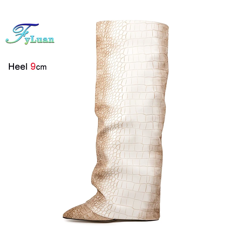 التدرج اللون تحولت أكثر من حافة أحذية النساء نمط الحجر الجديد 9 سنتيمتر مدبب تو بولي Leather الجلود أحذية عالية عرض الأزياء الأحذية حجم 35-45 #2