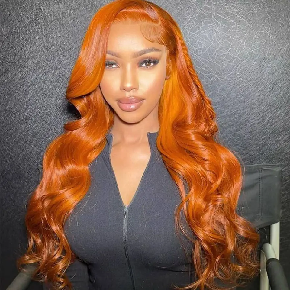 Orange Ginger Lace Front Wigs Human Hair For Women 36 Inch Straight 13x4 13x6 Hd Lace Frontal Wig Colored Pre Plucked Brazilian