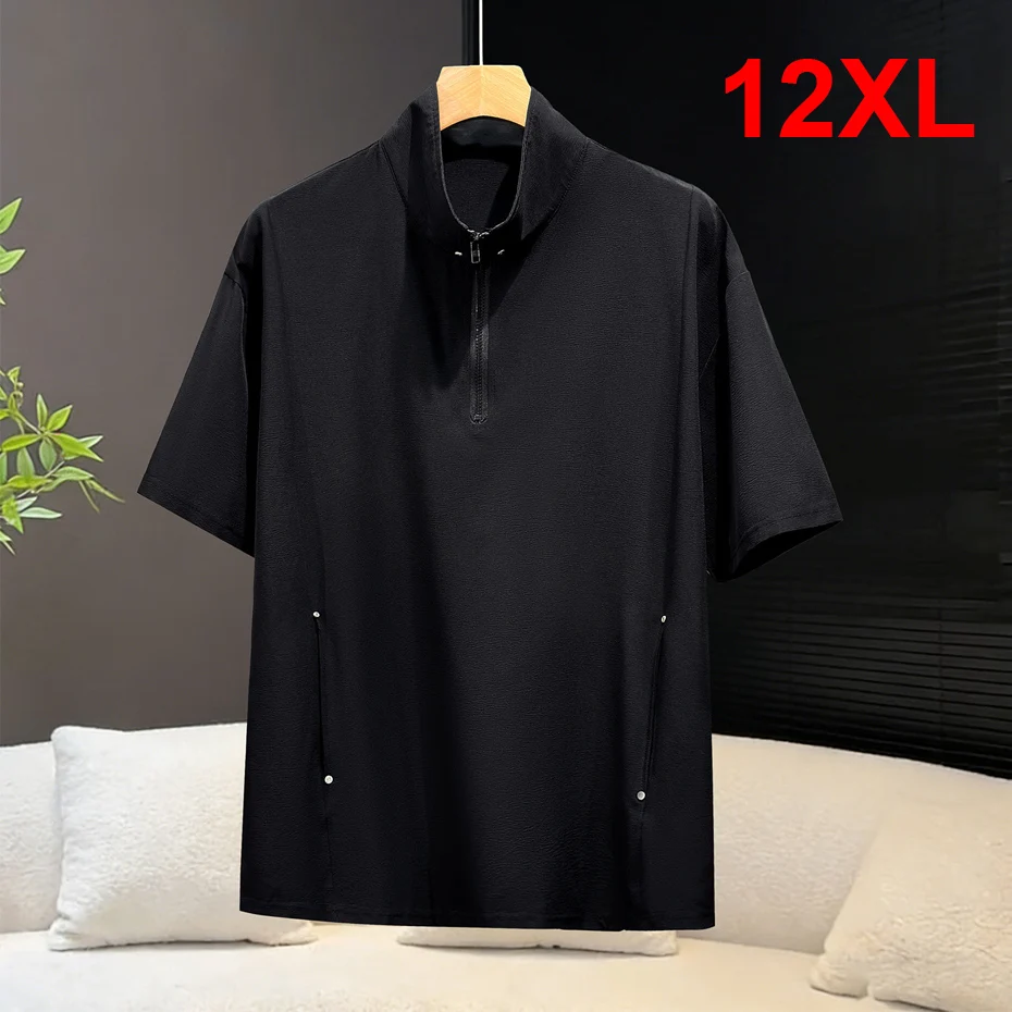 

Мужская футболка с короткой молнией, размер 12XL, большие размеры, летняя, с коротким рукавом, модная повседневная футболка, топы, большие размеры 12XL, 10XL