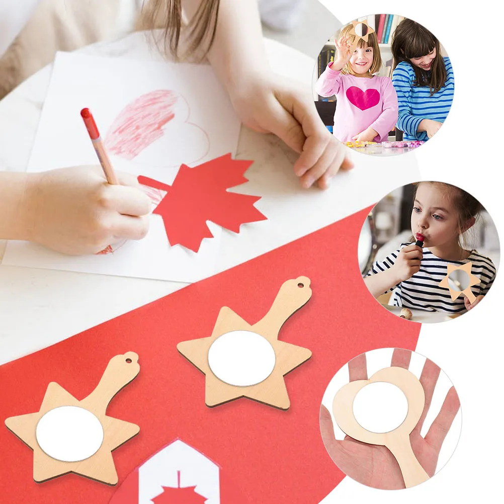 12 stuks diy houten kit onvoltooide handspiegels voor kinderen schilderen ambachtelijke mini spiegel decoratieve spiegel voor kinderen educatief