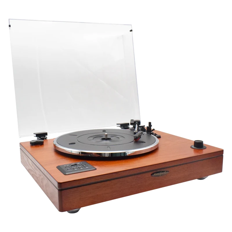 Newest Retro Vinyl Record Player with Three Stereo Speakers and Transparent Dust Cover