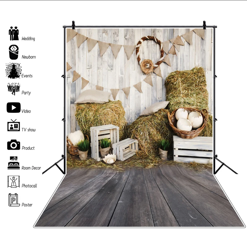 

Easter Wood Backgrounds For Photography Spring Eggs Haystack Gray Box Floor Baby Child Portrait Photo Backdrop Photo Studio