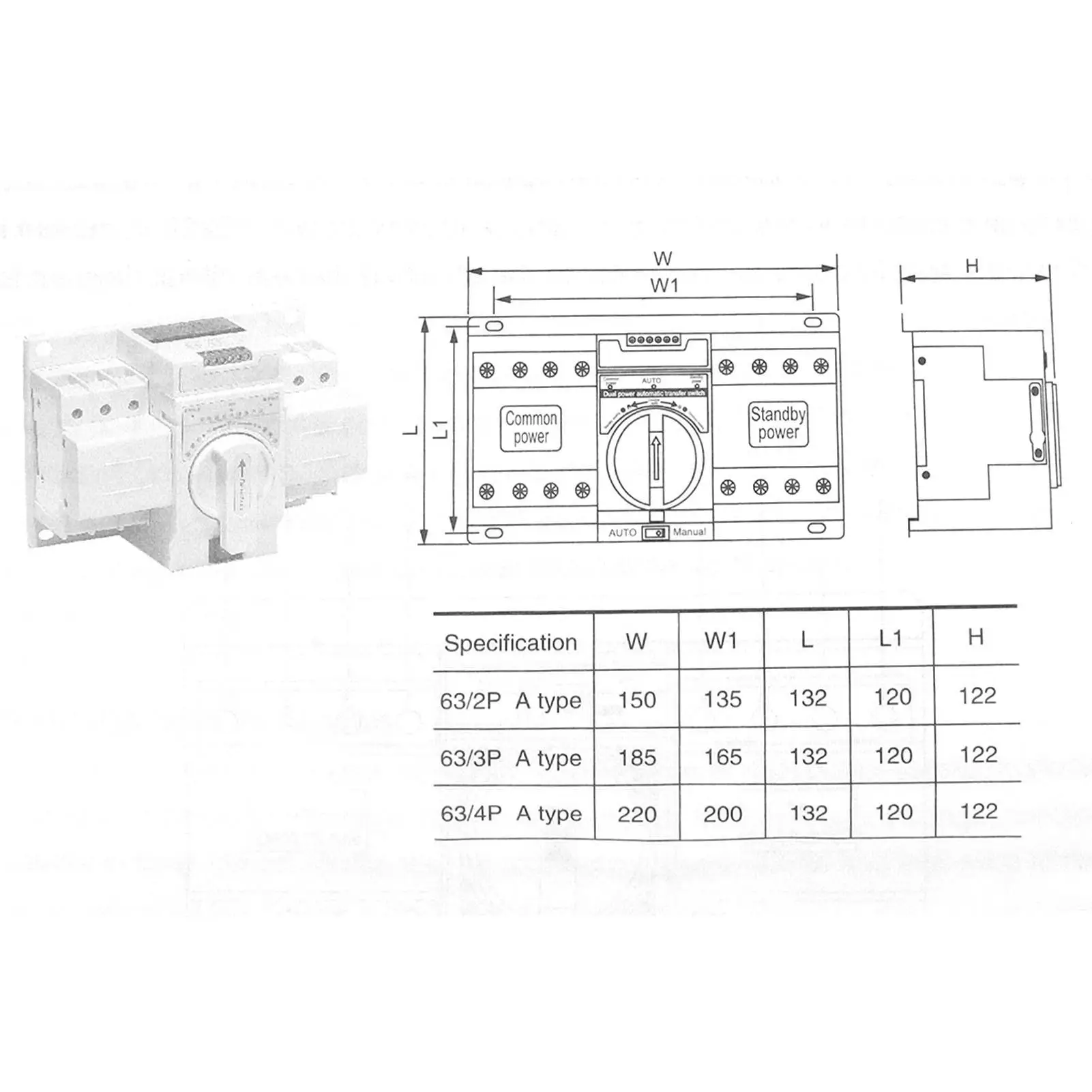 230V 63A Dual Power Transfer Switch - Automatic Changeover with Interlocking Function for control Equipment