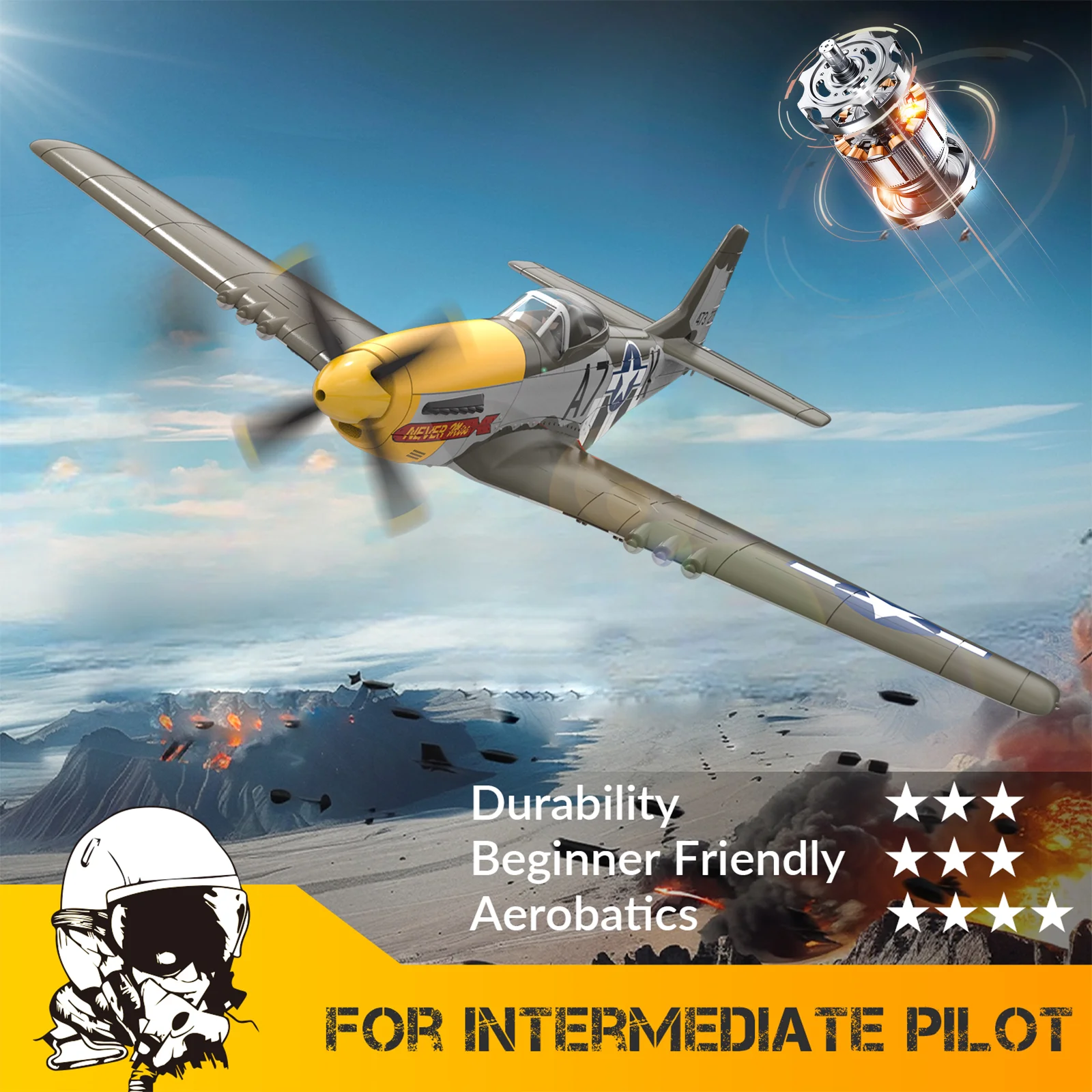 

Радиоуправляемый самолет Volantex, бесщеточный радиоуправляемый самолет P-51 Mustang RTF, пилотаж с одной клавишей, стабильный и безопасный, подходит для улицы и подарков