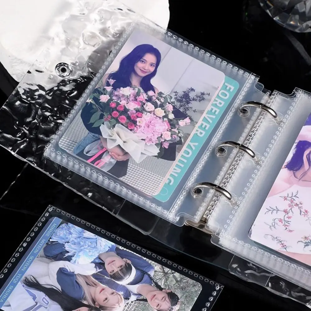 Álbum de fotos de escritorio transparente con ondas de agua, pantalla de imágenes, álbum de fotos de ídolo de 3 agujeros, hojas sueltas de 3 pulgadas