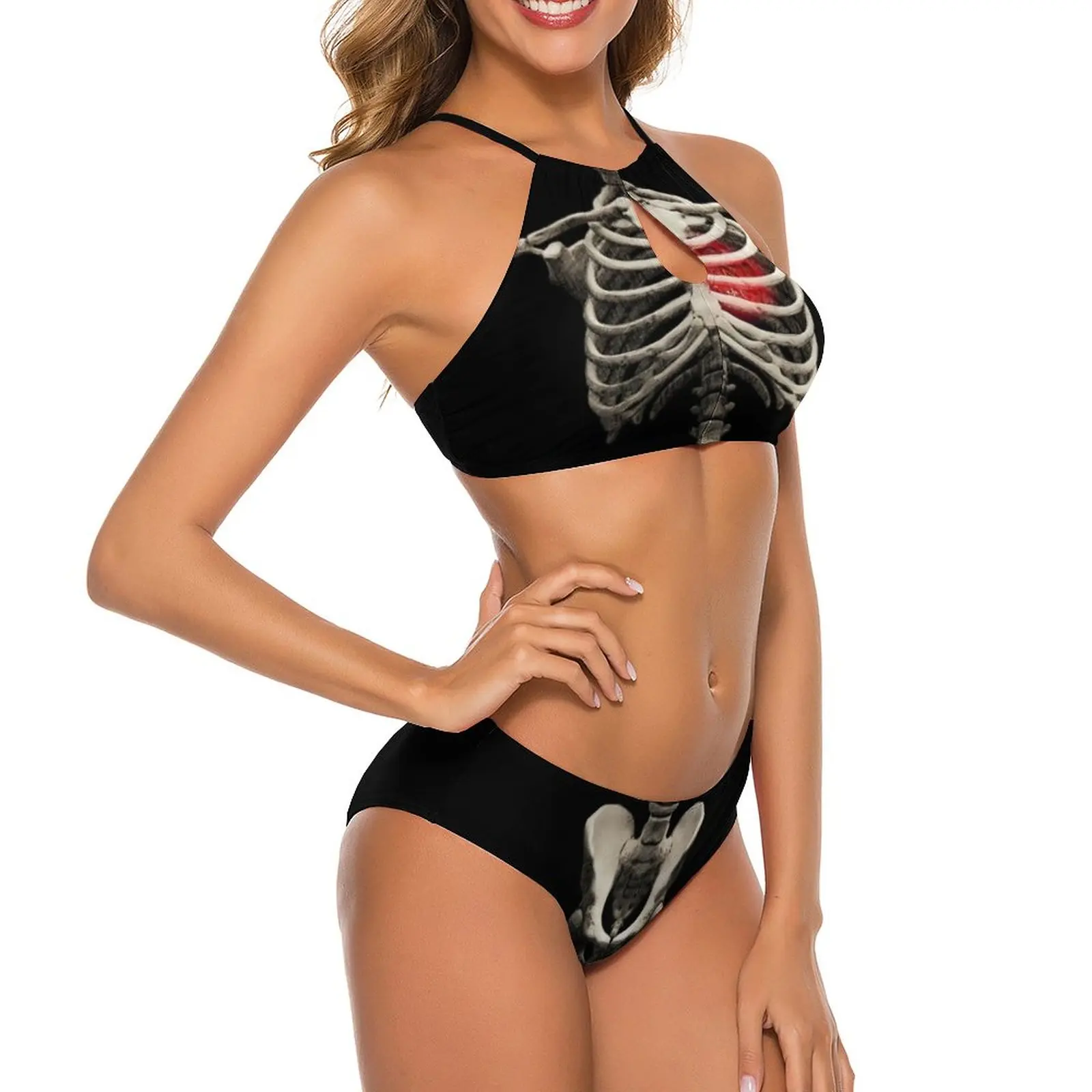 Halloween Bones Bikini costume da bagno scheletro arte cuore costumi da bagno Sexy Push Up Retro Bikini Set Sport Bikini femminili stampa Biquinis