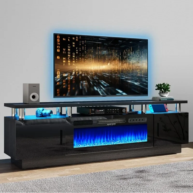 

oneinmil 80-дюймовая современная подставка для телевизора с электрическим камином для телевизоров до 90 дюймов, с электронным пламенем и светодиодной подсветкой, роскошный глянцевый цвет