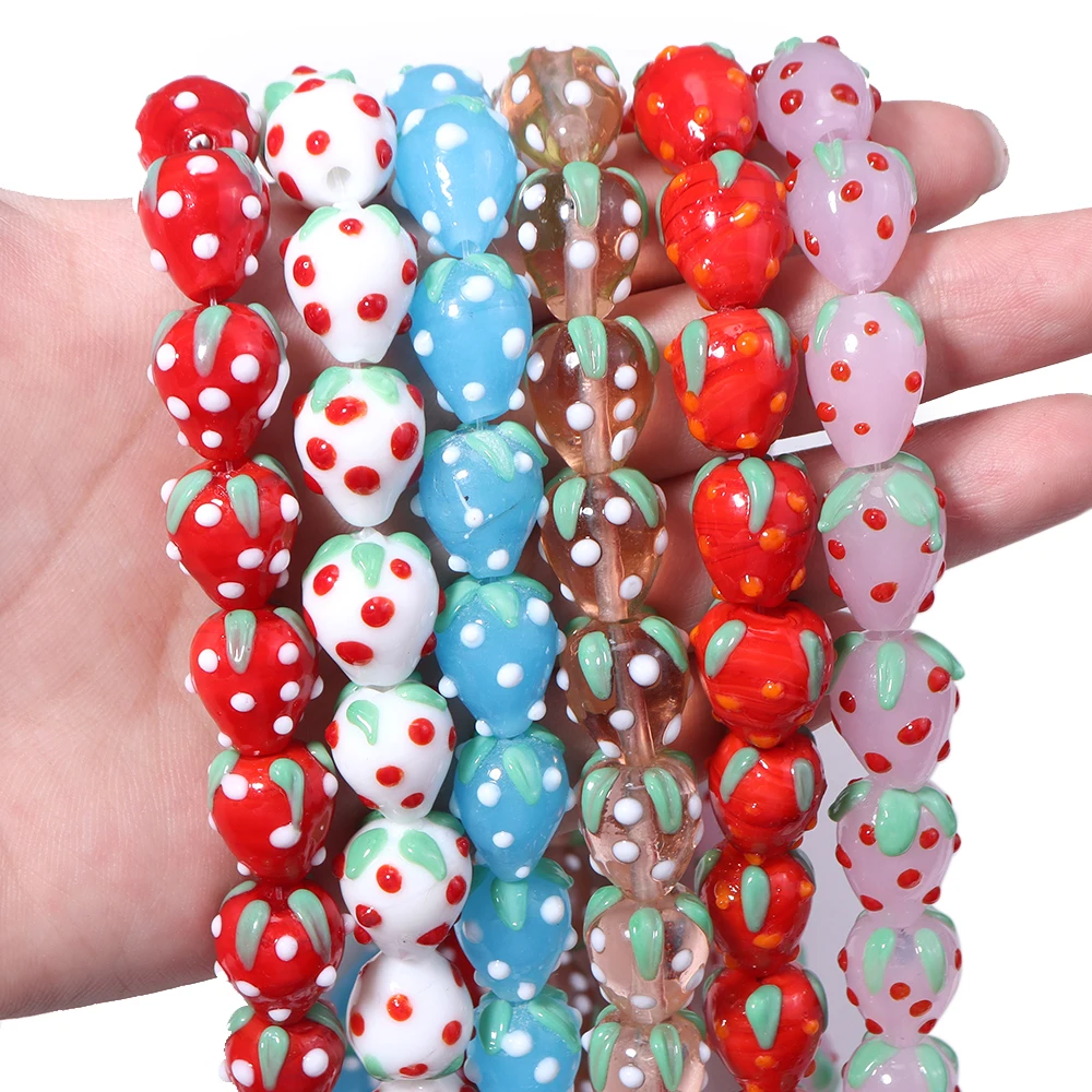5 Stück/Lot süße Erdbeer-Glasperlen, Obst-Lampwork-Perlen, lose Abstandsperlen für die Schmuckherstellung, handgefertigte Armbänder, Ohrringe, Zubehör – Detail 3