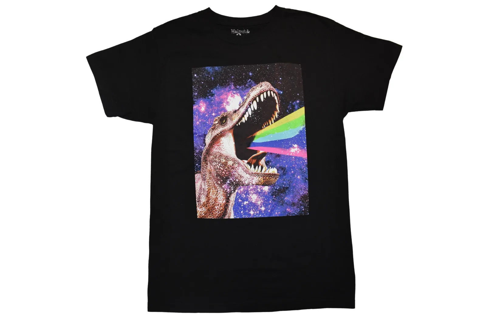 Walnut 39Th Mens Space Dinosaur Dino Rainbow Laser Funny Black T Shirt Nwt S M