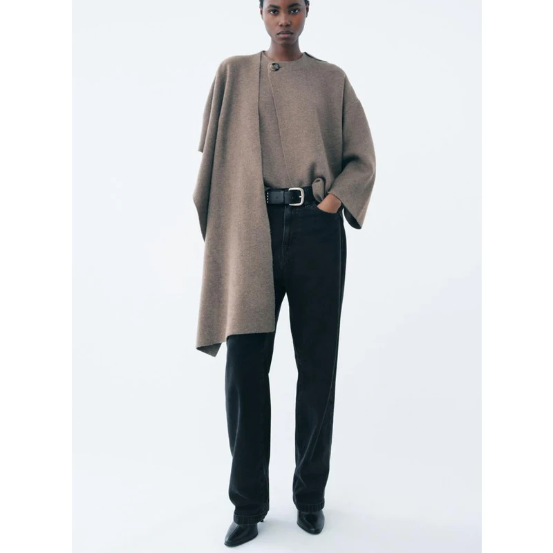 

Autumn Winter New Women's Knitted ort Coat Design Sense Scarf Matching Outerwear Polyester Fiber Long Sve Color