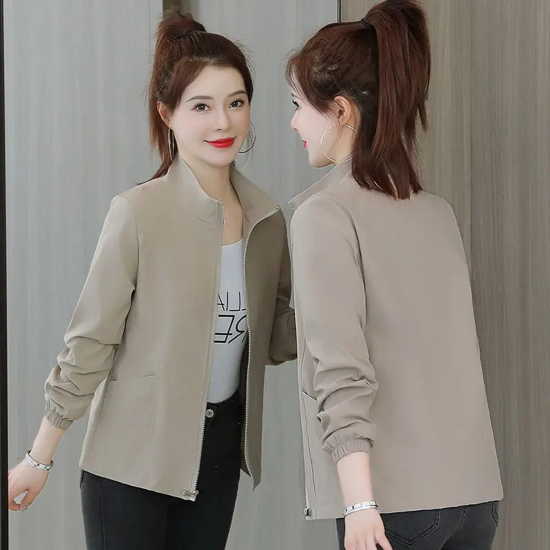 

Casual Versatile Women's Jaet Outerwear Spring Autumn High End Windbreaker Lightweight PU Material Long Sve Zipper Closure