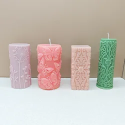 New Lace pattern cylindrical candle silicone mold carving pattern flowers and plants cylindrical candle mold candle making molds