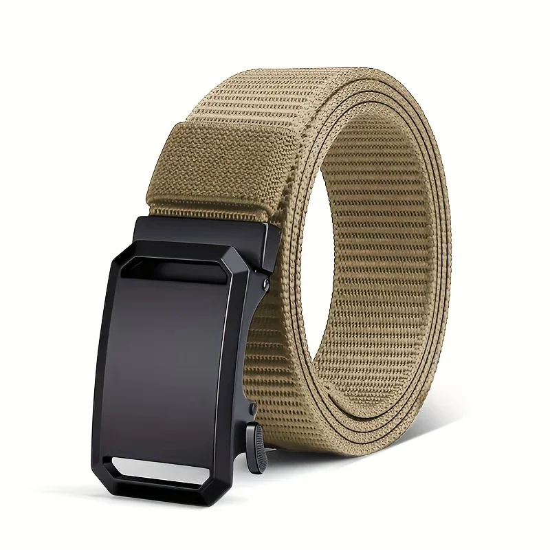 Men\'s Belt Automatic Metal Buckle Nylon Webbing Outdoor Work Tactical Belt Toothless Automatic Buckle Casual Sports Canvas Belts