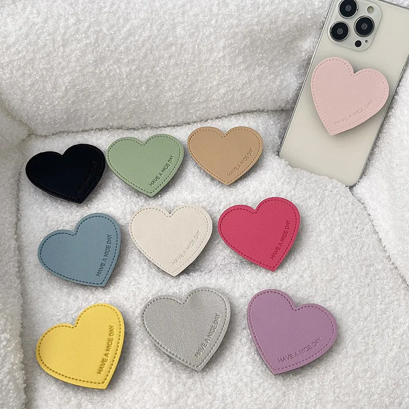 

Leather Heart Mobile Phone Holder Stand Anti-Fall Finger Ring Bracket Grip For IPhone 14 15 16 Samsung Huawei Foldable Hoder