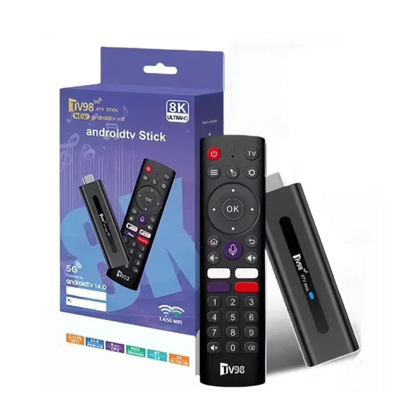 TV98 ATV 8K Smart TV Stick Android 14 H618 2.4G 5G Wifi Support OTA Media Player TV Receiver BT5.0 2GB 16GB Voice Remote TV Box