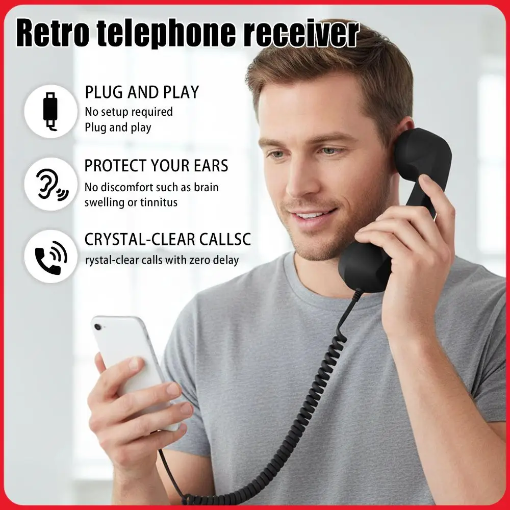 

Telephone Wired Handsets Ergonomics Landline Handle Receiver Creative Telephone Head Set for Cell Mobile Video Conferences