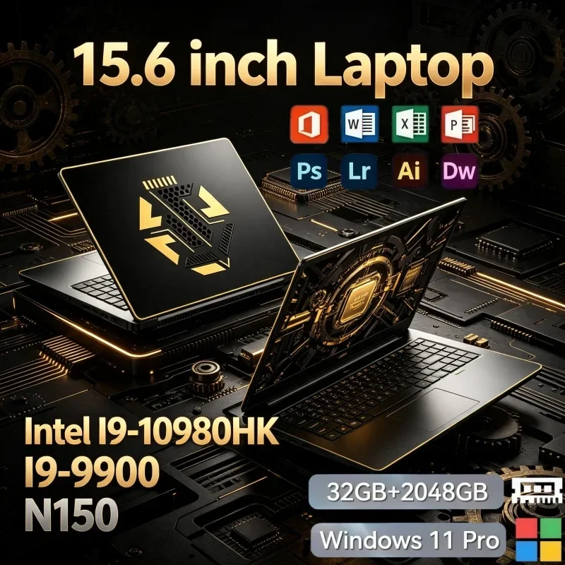 15.6 Inch Full‑Size Laptop Intel Core I9‑10980HK /I9‑9900/N150 Win11 32GB RAM 2TB SSD Fast Boot Gaming Business Notebook PC