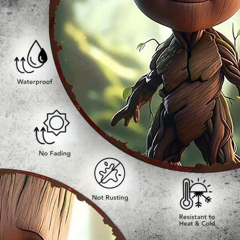 مسطح ثنائي الأبعاد، قطعة واحدة من شجرة الكرتون المصنوعة من الألومنيوم المستديرة من ديزني لصورة الرجل، خلفية الغابة، 20.32 × 20.32 سم لوحة زخرفية بنمط لطيف fo #5