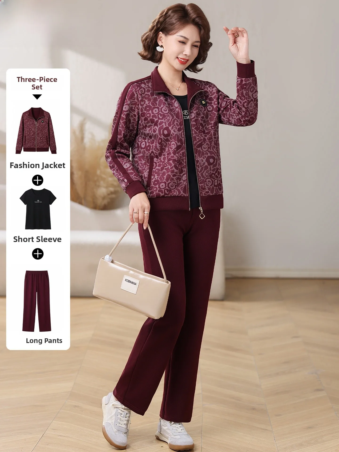 

Spring Sportswear Set for 50 Year Old Mothers ort Sve Women's Faion Lightweight Zipper Closure Polyester Blend Tee P...