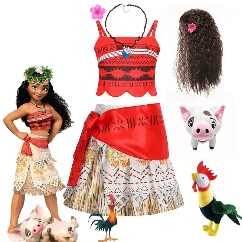 Ocean Adventure Cartoon Role Play Costume Moana Two Pieces Dress up for Girls Polynesian Style Vaiana Princess Costume Halloween