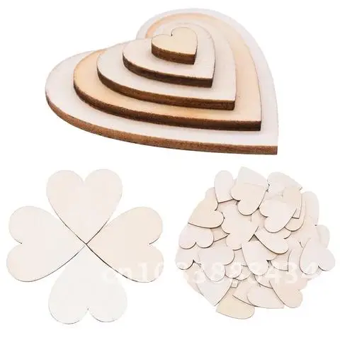 Tranches de cœurs en bois naturel pour l'artisanat, embellissement de coeur en bois non fini, ornement de mariage, fournitures d'art de bricolage Leon, 3 cm, 4/5 cm