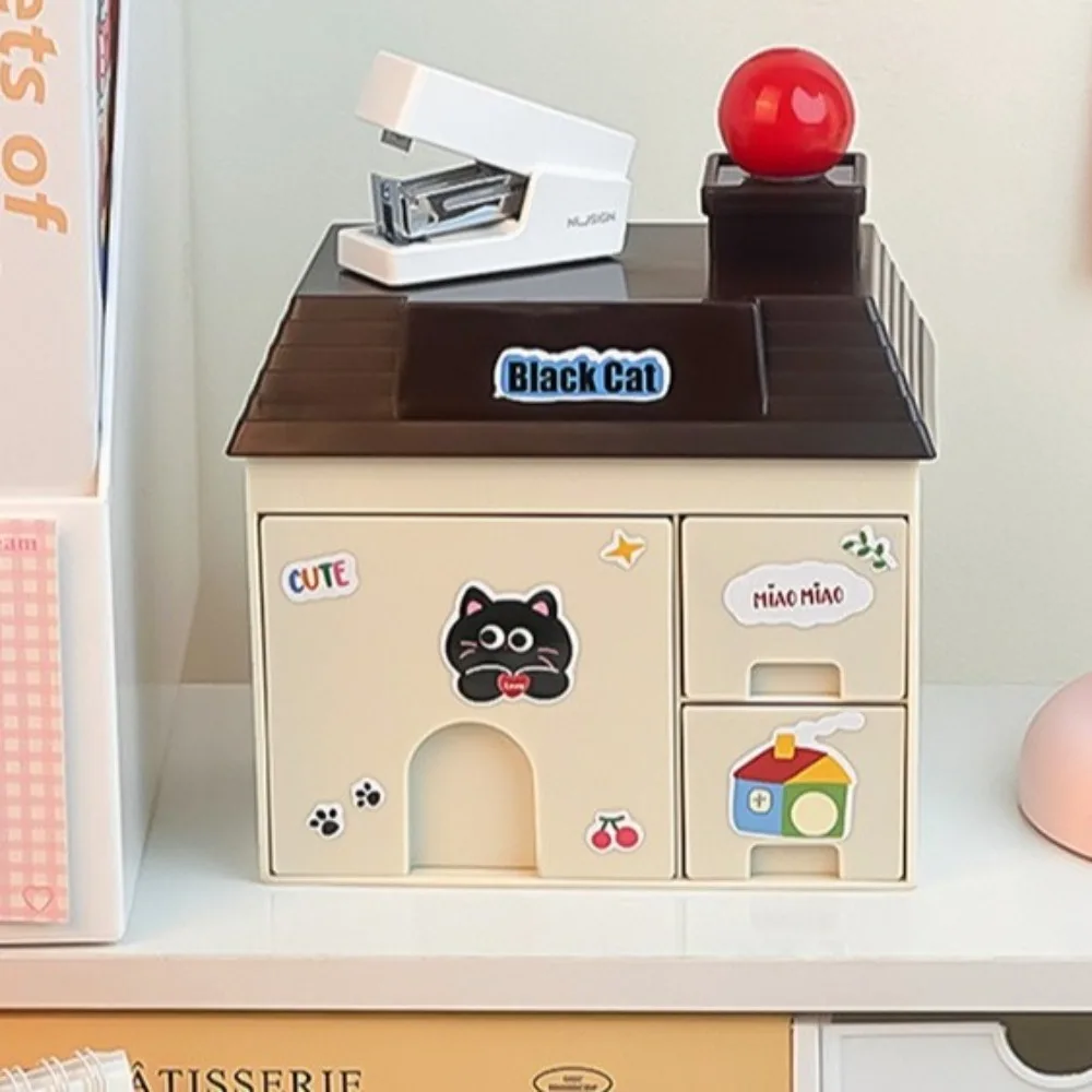 

Cute Detachable Small House Pen Holder Plastic Space Saving Desktop Storage Box Kawaii Stationery Storage Drawer Home