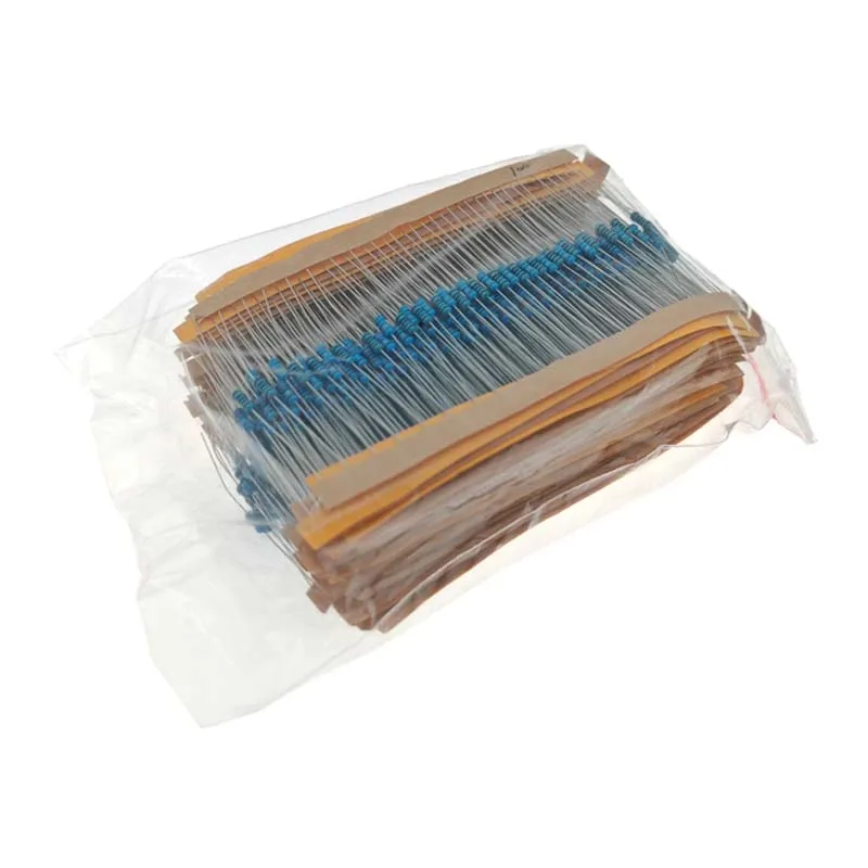 1000Pcs/Box 50 Values 1/4W 1Ω ~ 10MΩ Metal Film Resistor Resistance Assortment Kit Set 1%
