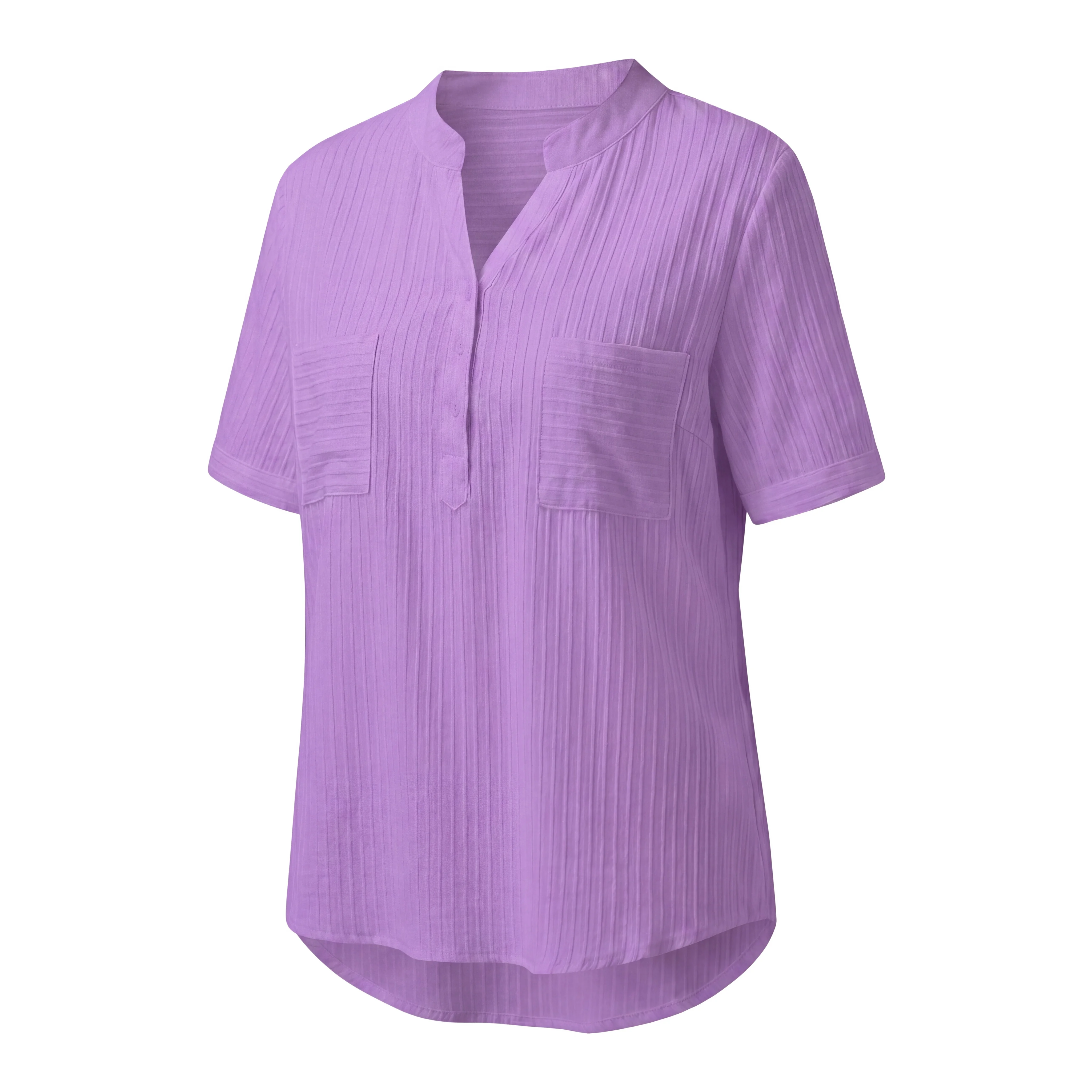 Rosa Fera Plus Size Women Solid Color V Neck Button Front Short Sleeve Pocket Blouse Shirt image 5
