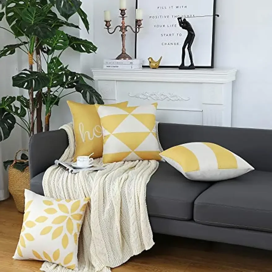 Cushion cover 45x45 cm square golden yellow geometric modern decorative cushion cover for pillows living room sofa home decor