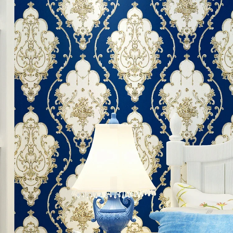 Luxury Damask Vinyl Wallpaper White Black Blue Red PVC Wall Paper Roll Waterproof Wall Cover Living room Bedroom Home Decor