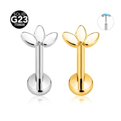 ASTM F136 G23 Titanium Flower Petals Threadless Piercing Pin Push in Labret Stud Daith Conch Earring Lip Jewelry 16G 18G 20G