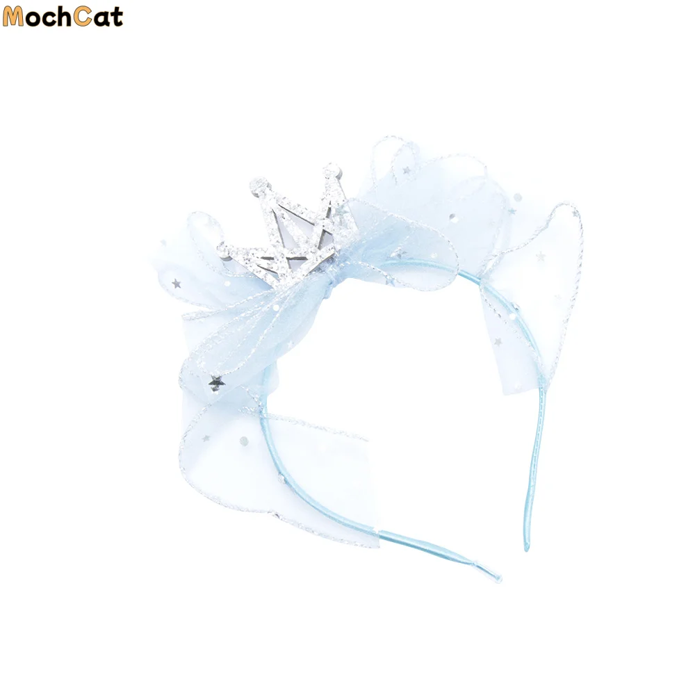 

Girl Children Shining Diamond Bow Head Hoop Mesh Yarn Bow Headband Crown