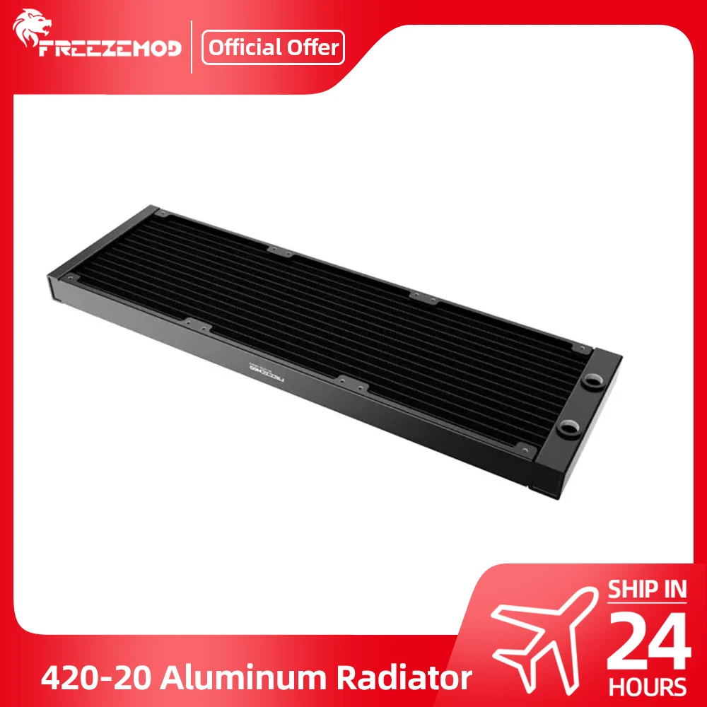 FREEZEMOD 420mm Slim Aluminum Radiator 20mm Thick, G1/4 Thread PC Water Cooling Loop, 3x 140mm Fans, Industrial SR-LP20-420G14