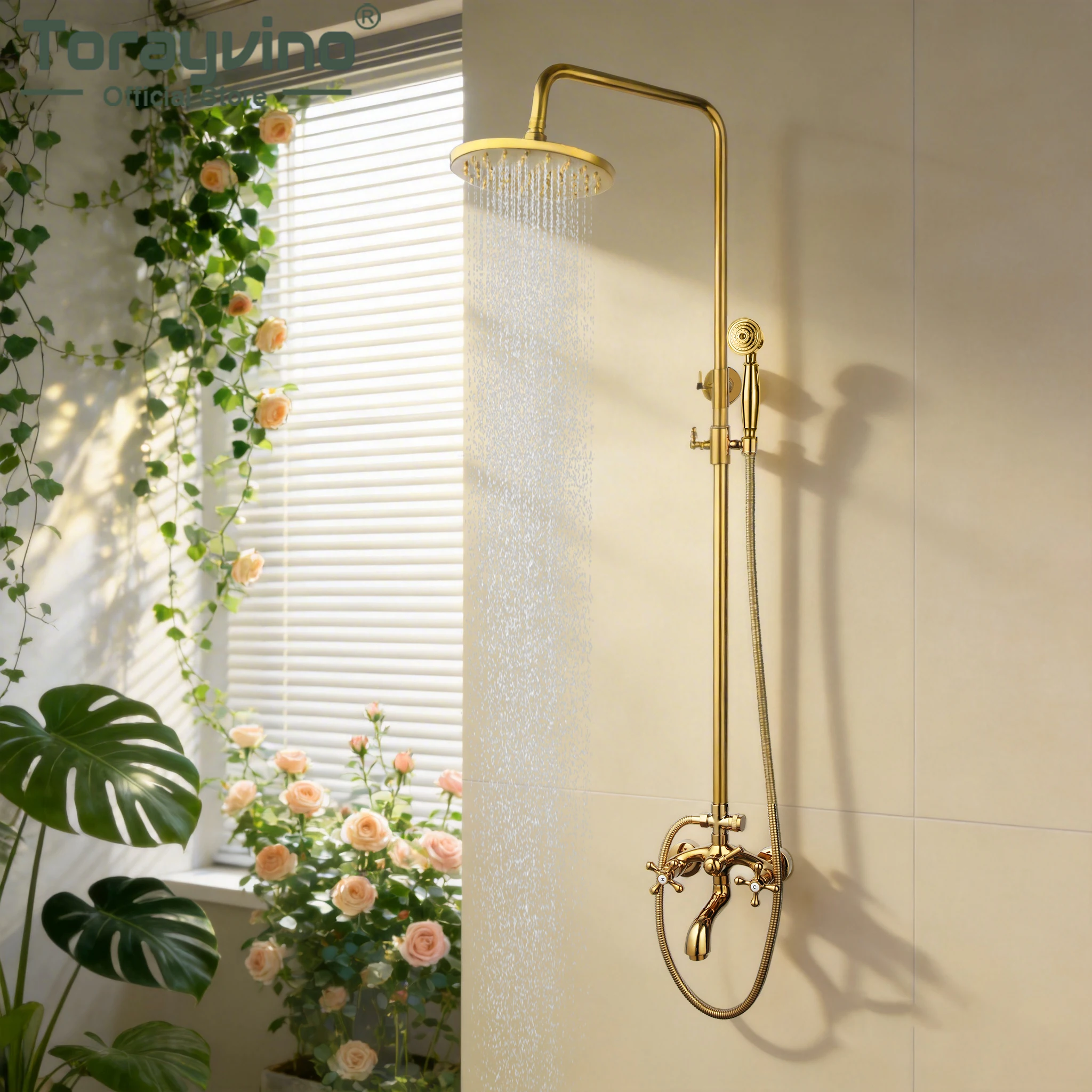 

Torayvino Bathroom gold Shower Faucet Set system rain shower Hand column 3 Functions Modern Bathtub Mixer Water Tap Swivel Spout