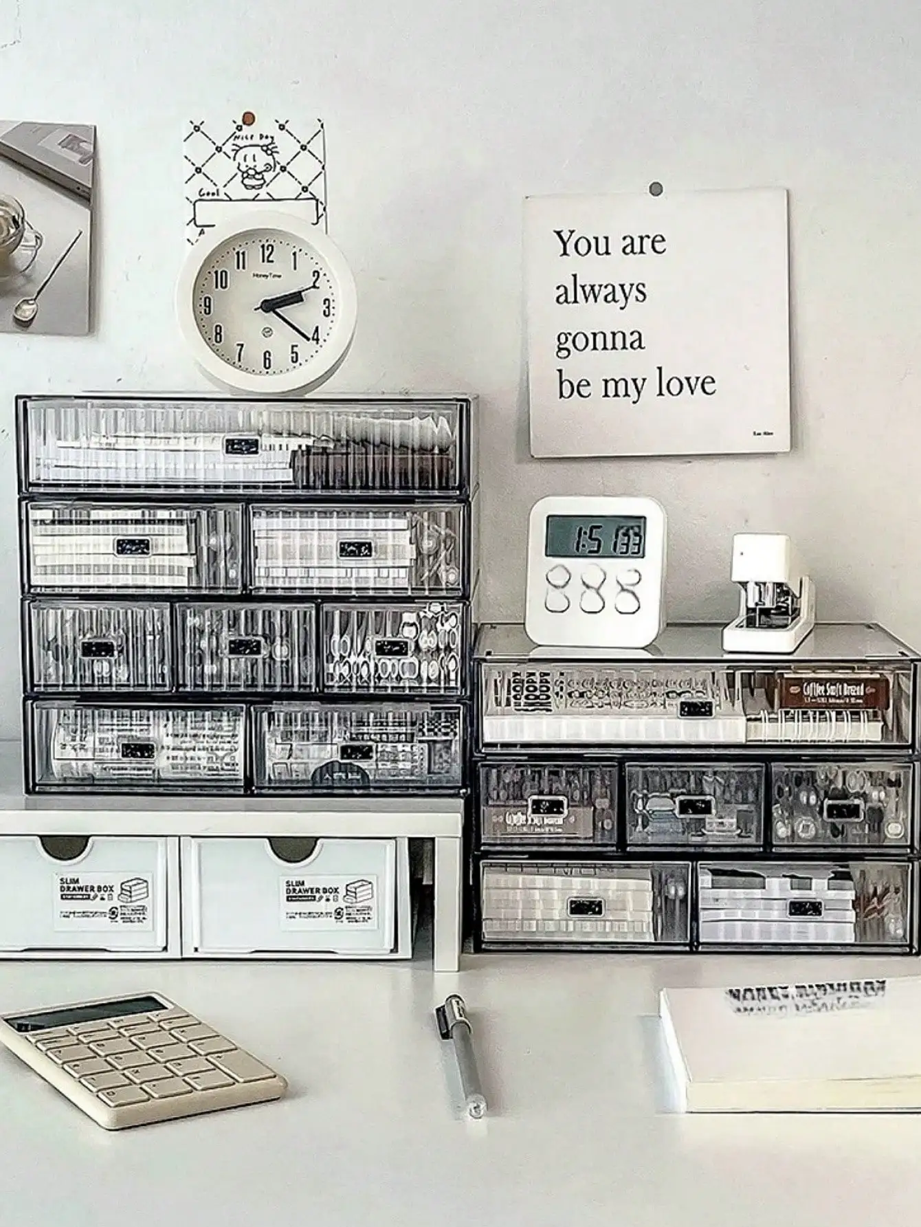 

1pc Striped Transparent Stackable Storage Box, Minimalist Desktop Compartment Drawer Organizer