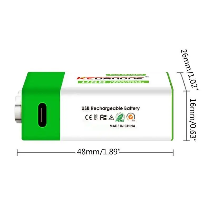 for 9V 12800mAh Rechargeable Li-ion Battery USB Charging Battery with Cable for Multimeter Microphone