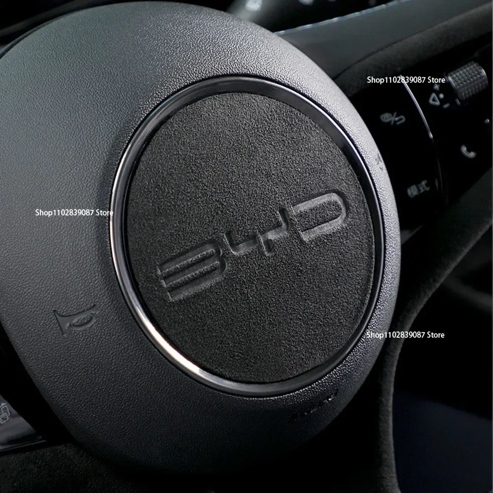 For BYD Atto 1 3 dolphin Yuan PLus 2023 Car Steering Wheel Center Sticker Suede Leather Cover Auto Accessories