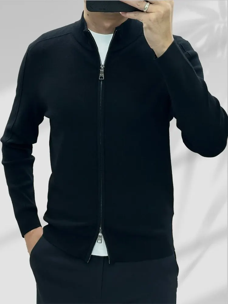 

Мужской облегающий вязаный кардиган на молнии с воротником, повседневный, универсальный, осенне-зимний, новинка, премиум-класс, лаконичный дизайн