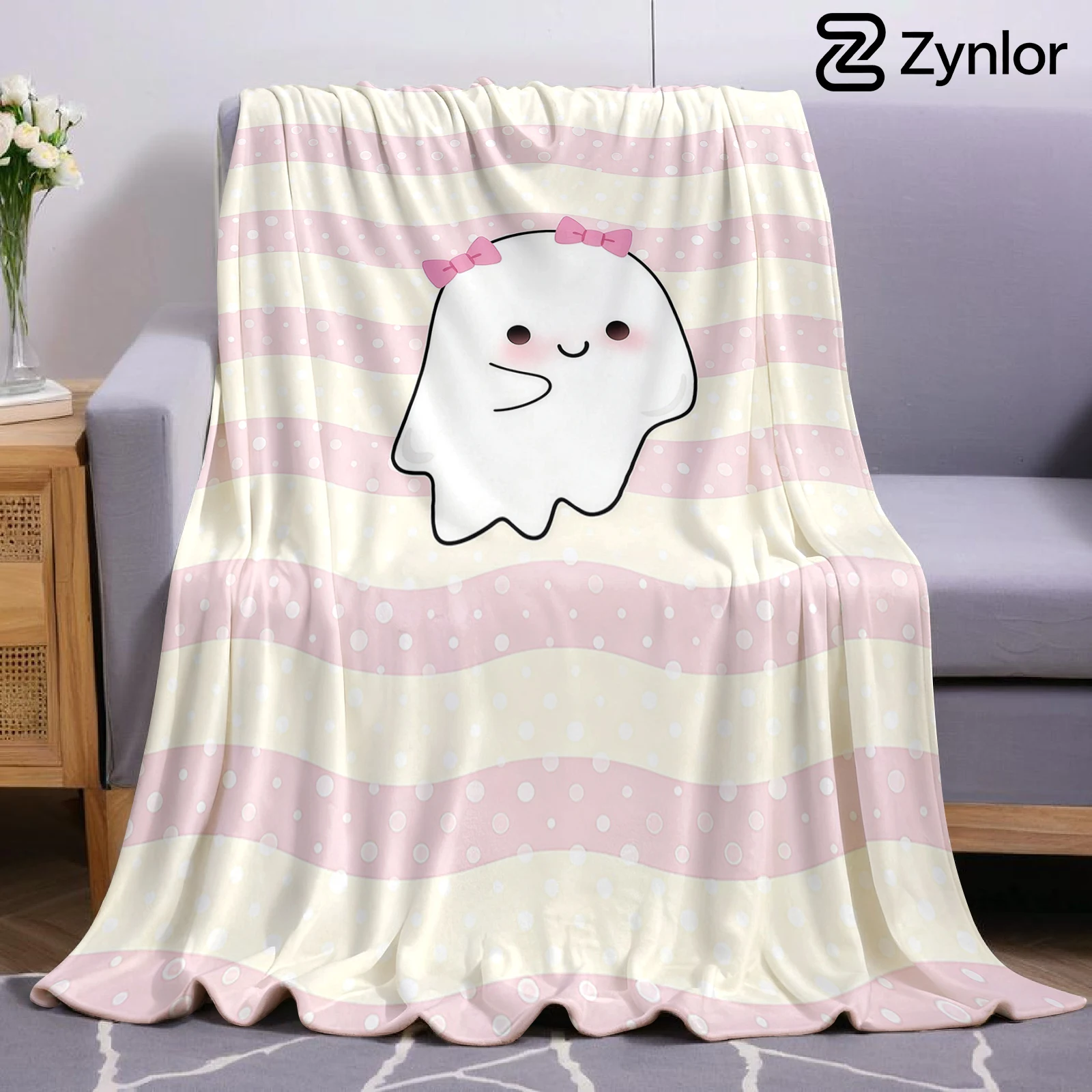 Pink Wave Ghost Lightweight Microfiber Soft Christmas Fleece Blanket Warm Cozy Throw for Bed Sofa Office Travel All Season